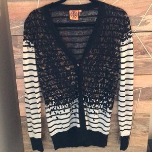 Tory Burch Leopard/Stripe Cardigan